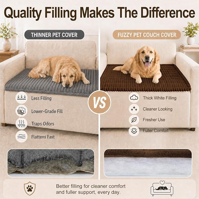 decorUhome Couch Cover for Dogs, Non Slip Fuzzy Thick Pet Sofa Protector | Pet Friendly, Machine Washable, Fits 3-Cushion Sofa, Protects Against Pet Hair & Daily Messes, Brown, 27.6" x 82.7" - Image 6