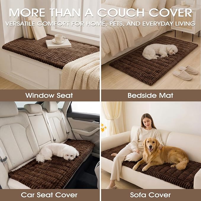 Non-Slip Washable Couch Cover for Dogs, Soft Thick Ribbed Flannel | 27.6"x59", Brown, 0.8" Thick, Rubber Dot Backing, Pet-Friendly Protector for Sofa, Floor, Window Bench, Car Seat or Camping - Image 7