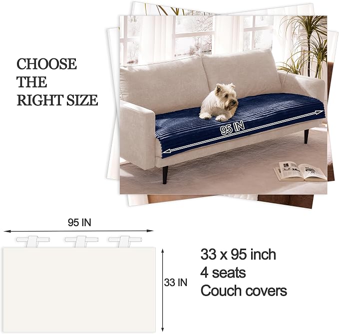 Dual Non-Slip Couch Cover for Dogs Waterproof, Fuzzy Soft Pet Couch Covers for Sofa 3 Cushion, Pet Friendly Soft Dog Bed Covers Sofa Cover Washable (Navy Blue, 33" x 95" 1 Pack) - Image 6