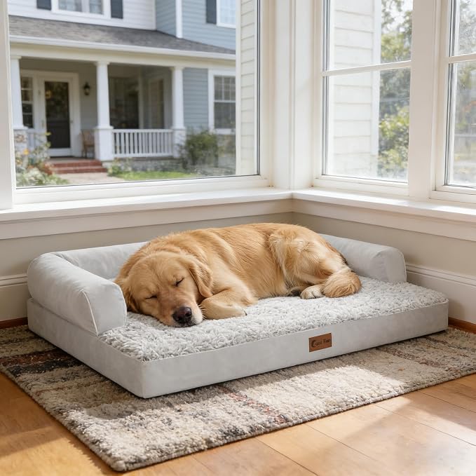 Orthopedic Dog Bed for Extra Large Dogs, 53x42in, Grey White | Orthopedic Foam Relieves Joint Pressure, Bolsters Supports Head And Neck, Washable Cover, Non-Slip Bottom - Image 10