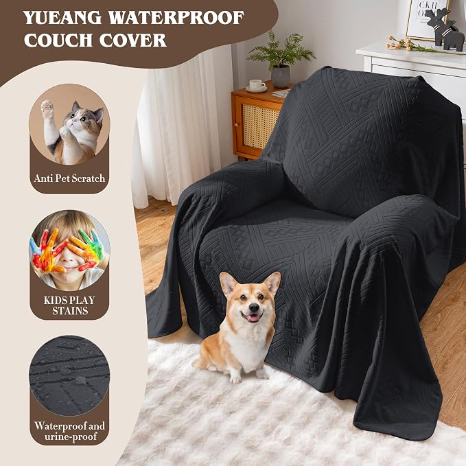 Waterproof Recliner Chair Covers, Anti-Slip Reclining Chair Covers, Pet-Friendly, Washable, Durable and Breathable Couch Covers – Reversible Design for Sofa Protection(71x71in/Black) - Image 5