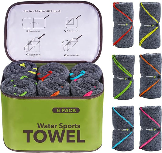 4Monster 4-Pack Quick Dry Microfiber Travel Towels – Super Absorbent, Ultra-Soft Camping Towel Set with Water-Resistant Bag, Lightweight & Compact for RV, Gym, Beach, Pool, Swimming, and Family Trips by 4Monster