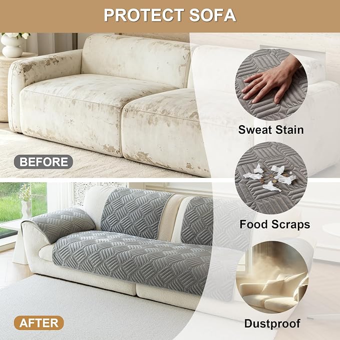 Velvet Sectional Couch Covers for Sofa Washable(35.4"x80.7") | Soft No Shedding Dark Grey Couch Covers, Sofa Cover for 4 Cushion, Pet Friendly Non Slip Couch Protector Cover for Dogs - Image 5
