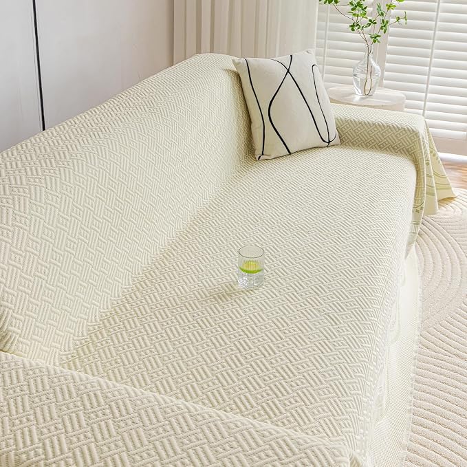 STACYPIK Cooling Ice Silk Sofa Cover for Pets, Geometric Jacquard Couch Cover for 2 Cushion Couch Washable, Boho Summer Loveseat Protector for Sectional, Versatile Throw Blanket, Light Green-71X118IN - Image 7