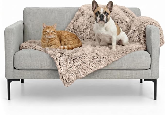Furhaven Waterproof Throw Blanket for Dogs & Indoor Cats, Washable - Shaggy Plush Calming Long Faux Fur & Velvet Dog Blanket - Taupe, Medium by FurHaven