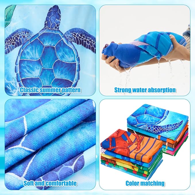 12 Pcs Oversized Microfiber Beach Towels Set 30 x 60 Extra Large Fiber Swim Pool Towel Absorbent Bath Blanket for Travel Vacation Accessories Gift Spa Soft Lightweight(Tropical) - Image 3