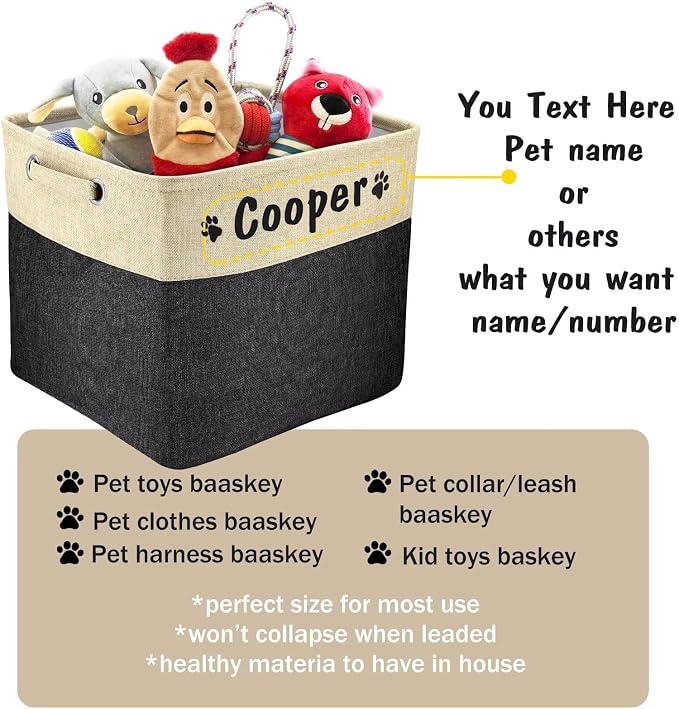 PET ARTIST Collapsible Dog Toy Storage Basket Bin with Personalized Pet's Name - Rectangular Storage Box Chest Organizer for Toys, Clothing, Apparel & Accessories (Black Big One) - Image 3