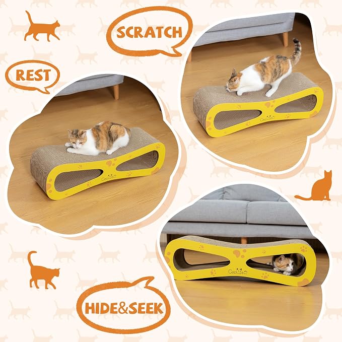 COZIWOW Infinity Cat Scratcher Lounge Bed, Cardboard Cat Scratching Pad Board, Durable Cat Scratch Furniture Protector for Indoor Cats Kittens, Yellow - Image 4