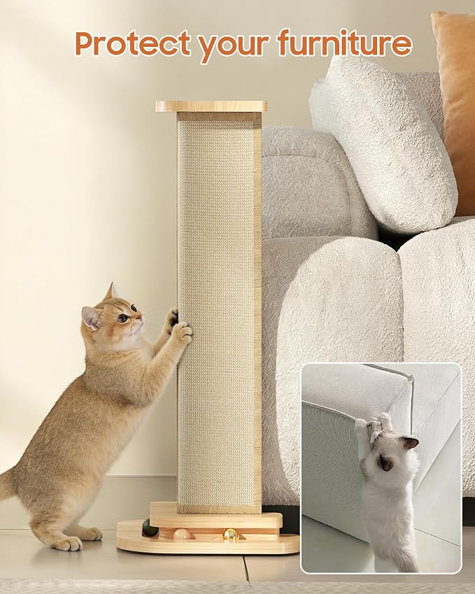 Corner Cat Scratcher, 25'' Cat Scratching Post with Track Balls for 90° Furniture Sofa, Replaceable Sisal Scratch Pad for Wall Furniture Protector - Image 5