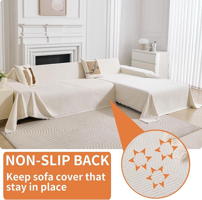HAOMAIJIA Sectional Couch Covers L Shape 2 Pieces Washable L Shaped Couch Covers for Sectional Sofa Non Slip Couch Cover Blanket for Dogs Pet Friendly Furniture Protector (Off White,71"x102"+71"x118") - Image 3