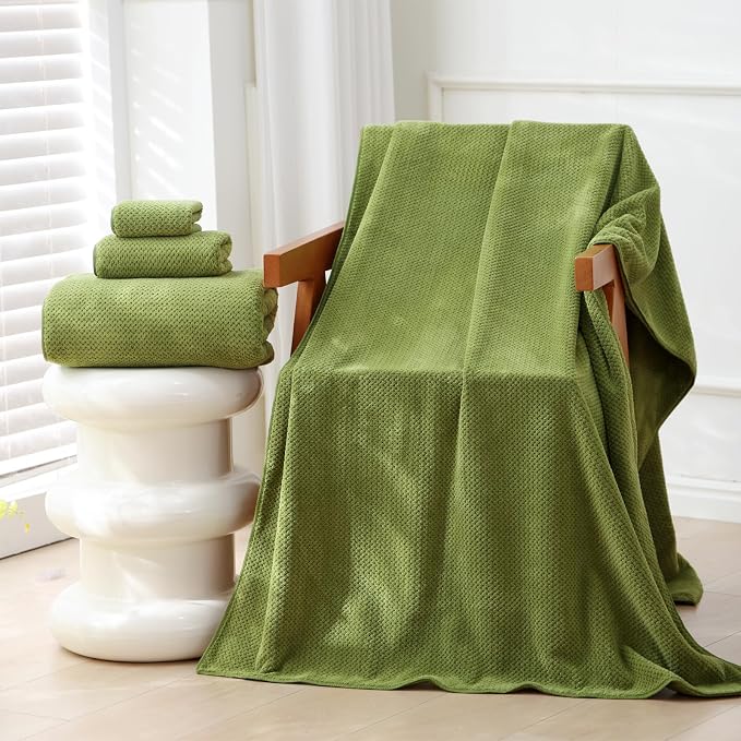 30x60 Inches Extra Large Bath Towels Set Super Soft Absorbent Luxury Microfiber Towels for Bathroom (Sage Green, 3PCS) - Image 3