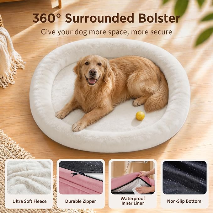Waterproof Orthopedic Dog Bed for Medium Dogs, Pink | Supportive Crate Foam Relieves Joint Pressure, 360°Bolsters, Waterproof Inner,Washable Cover, Non-slip Bottom - Image 6