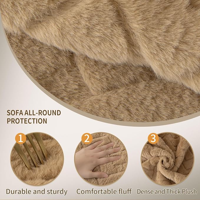 Waterproof Dog Bed Cover Non Slip Couch Cover for Dogs Washable Soft Faux Fur Sofa Cover Couch Covers for 3 Cushion Couch Sofa Pet Friendly (Dark Beige, 34x82（1pc）) - Image 3