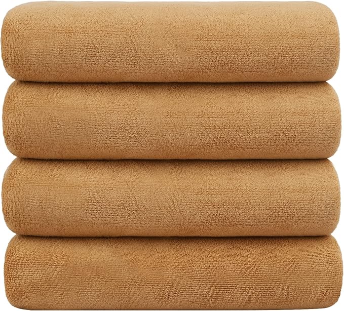 JML Microfiber Bath Towels, 30" x 60", 4 Pack, Beige | Oversized, Soft, Super Absorbent, Fast Drying for Shower, Swimming, Sauna, Pool, Beach, Sport, Fitness, Yoga by JML