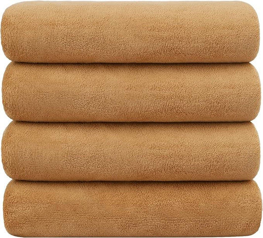 JML Microfiber Bath Towels, 30" x 60", 4 Pack, Beige | Oversized, Soft, Super Absorbent, Fast Drying for Shower, Swimming, Sauna, Pool, Beach, Sport, Fitness, Yoga by JML