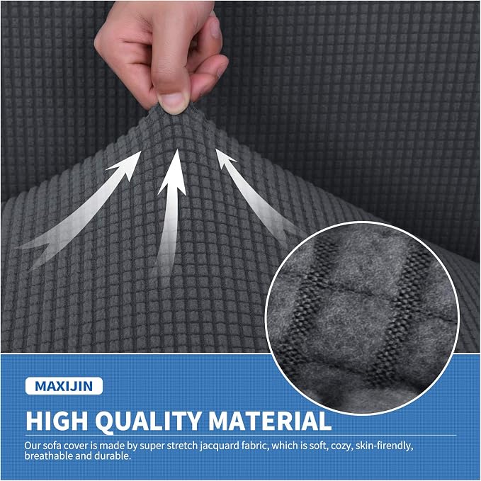 MAXIJIN 2 Piece Chair Slipcovers with Arms Super Stretch Chair Covers for Living Room Dogs Pet Proof Fitted Sofa Couch Protector Spandex Non Slip Armchair Slipcover Washable (Chair, Gray) - Image 3