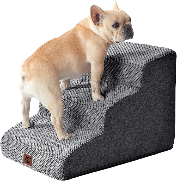EHEYCIGA Curved Dog Stairs Ramp for Small Dogs 15.7" H, 3-Step Dog Steps for Couch Sofa and Chair, Pet Stairs for Cats, Non-Slip Balanced Pet Steps Indoor, Grey - Image 9