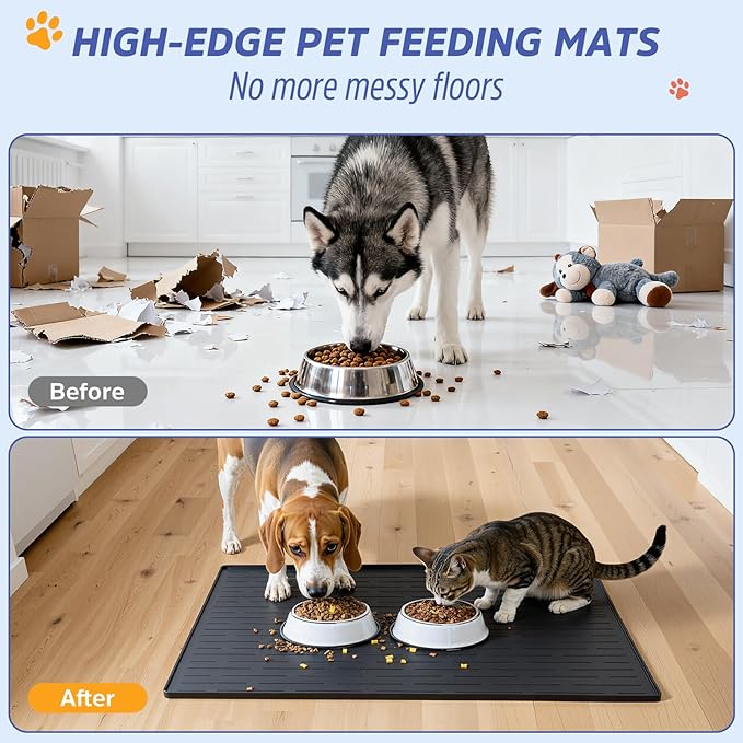 Large Dog Mats for Food and Water, 40"x30" Waterproof Pet Food Mats for Floor Nonslip Silicone Bowl Mats with Raised Edges - Image 3