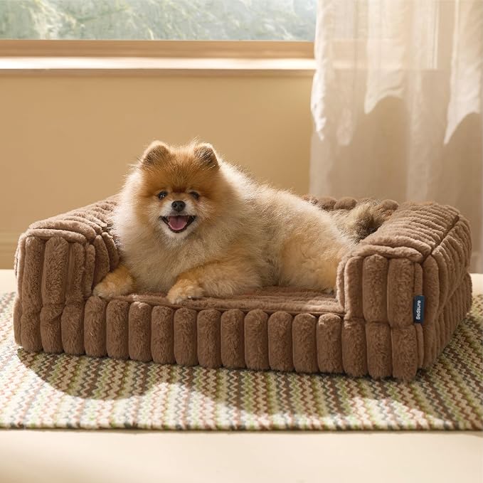 Bedsure ComfyFleece™ Orthopedic Dog Bed for Small Dogs, Waterproof Memory Foam Small Pet Beds with Sides, Non-Slip Bottom and Egg-Crate Foam Medium Dog Couch Sofa with Washable Corduroy Cover, Brown by Unknown
