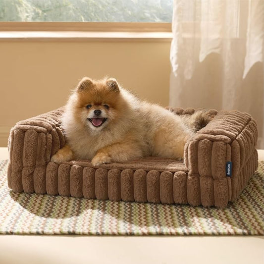 Bedsure ComfyFleece™ Orthopedic Dog Bed for Small Dogs, Waterproof Memory Foam Small Pet Beds with Sides, Non-Slip Bottom and Egg-Crate Foam Medium Dog Couch Sofa with Washable Corduroy Cover, Brown by Unknown