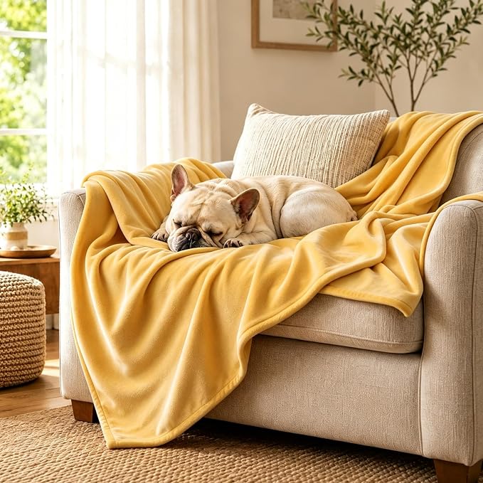 LOOBANI Waterproof Pet Blanket for Couch, Throw Size 50"x60", Yellow | Double-Side Flannel Reversible, Liquid Pee Proof Stain-Proof for Furniture Protection, Ideal for Medium Large Dogs Bed Crate - Image 4