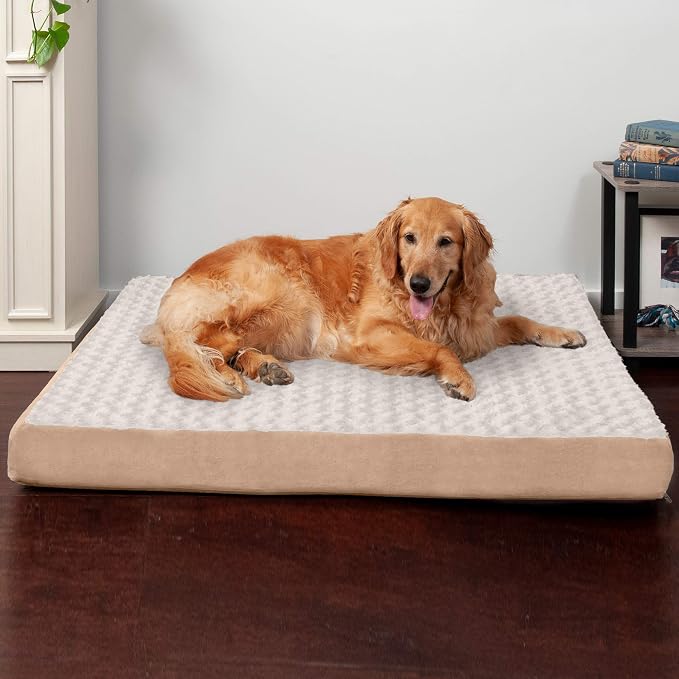 Furhaven Orthopedic Dog Bed for Large Dogs w/ Removable Washable Cover, For Dogs Up to 95 lbs - Ultra Plush Faux Fur & Suede Mattress - Cream, Jumbo/XL - Image 3