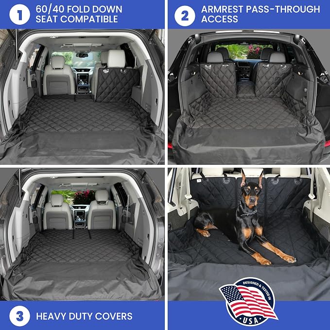 4Knines Split Cargo Liner for SUV – for Dogs & Pets, Heavy-Duty, Waterproof Trunk Mat & Cargo Cover – Fits 60/40 Split Bench & Armrest Pass-Through – Machine Washable, Non-Slip (Extra Large, Black) - Image 5