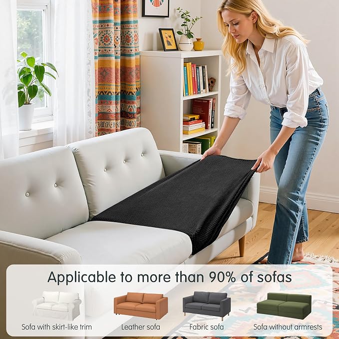 Hokway Stretch Couch Cushion Covers, 2 Piece Individual Sofa Cushion Slipcovers，Jacquard Sofa Seat Slipcover Set, Non-Slip Protector for Cushion (Black,Small-2PC) - Image 4