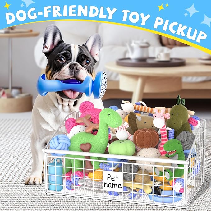 Kaiferty Indestructible Dog Toy basket, Medium Toy Box for Dogs,Pet Toy Bin Dog Metal Basket for Toys, Dog Toy Storage, Dog Storage Organizer,Dog Toy Box for Living Room Area (White) - Image 3