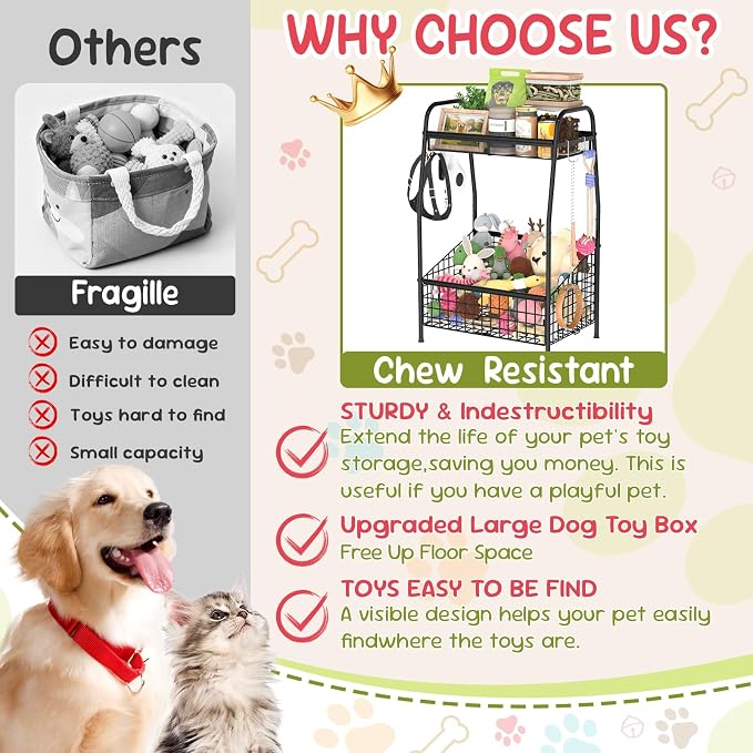 Kaiferty Indestructible Medium Dog Toy basket, Toy Box for Dogs,Pet Toys Bin Dog Metal Wire Basket for Toys, Food Storage, Storage Organizer Chest Storage, Toy Box for Living Room Area (Black) - Image 2