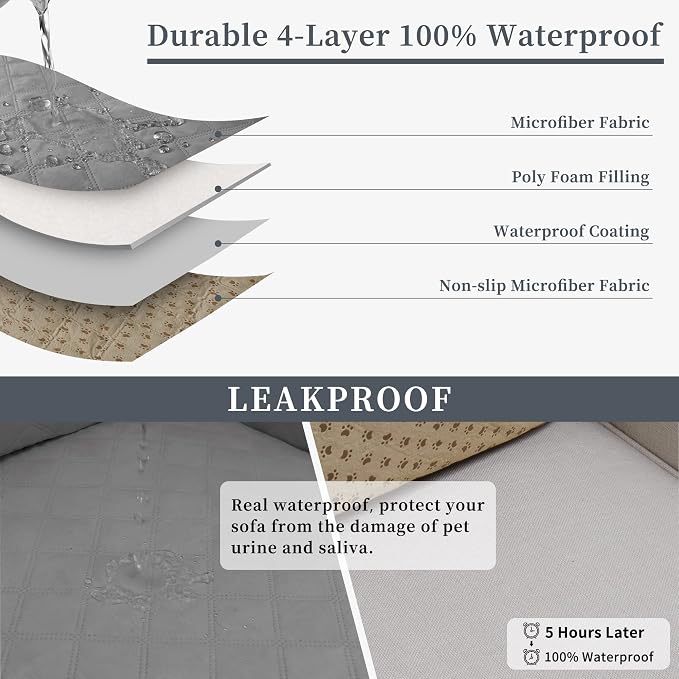 Easy-Going Waterproof Sectional Couch Covers with Chaise 2-Piece Non Slip L Shape Sofa Cover for Dogs Leakproof Furniture Protector Cover with Adjustable Strap for Pets (X-Large, Gray) - Image 4