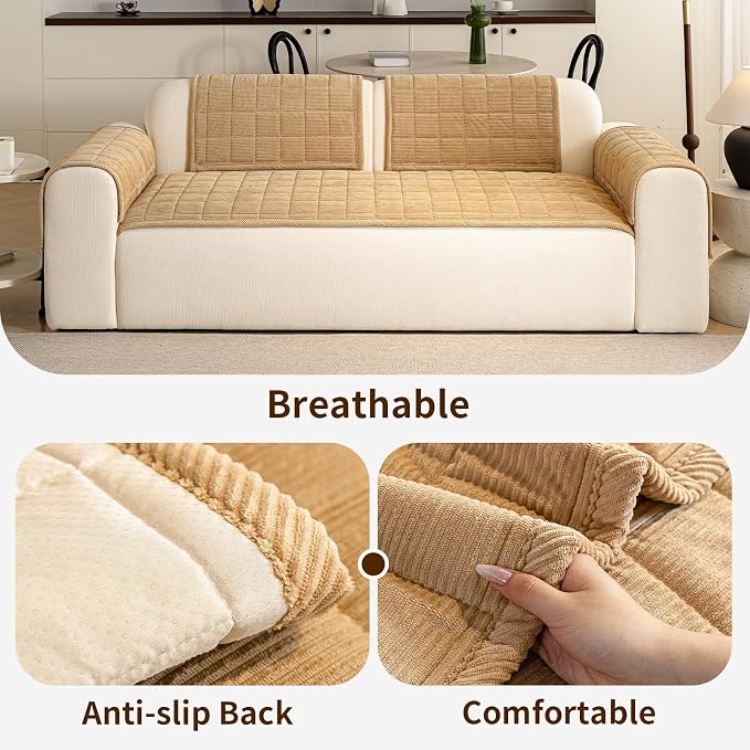 Couch Covers for Dogs Washable, Non Slip Couch Covers for Loveseat Sofa Pet Friendly, Soft Fuzzy Sofa Covers for Pet, Dog Couch Cover Furniture Protector(1PC,Light Brown,27.6"x27.6") - Image 5