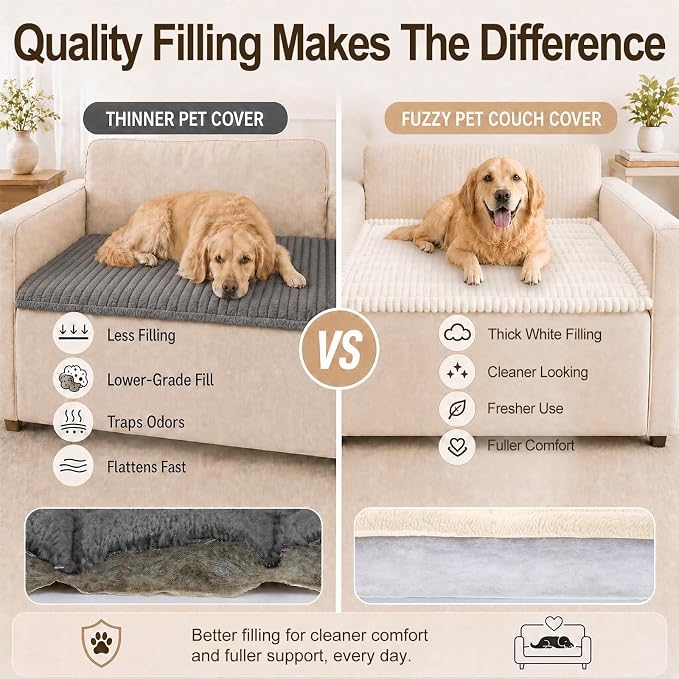 decorUhome Couch Cover for Dogs, Non Slip Fuzzy Thick Pet Sofa Protector | Pet Friendly, Soft Plush Fabric, Couch Covers for Sofa, Machine Washable, Fits 2-Cushion Sofa/Loveseat, White, 27.6" x 59" - Image 6