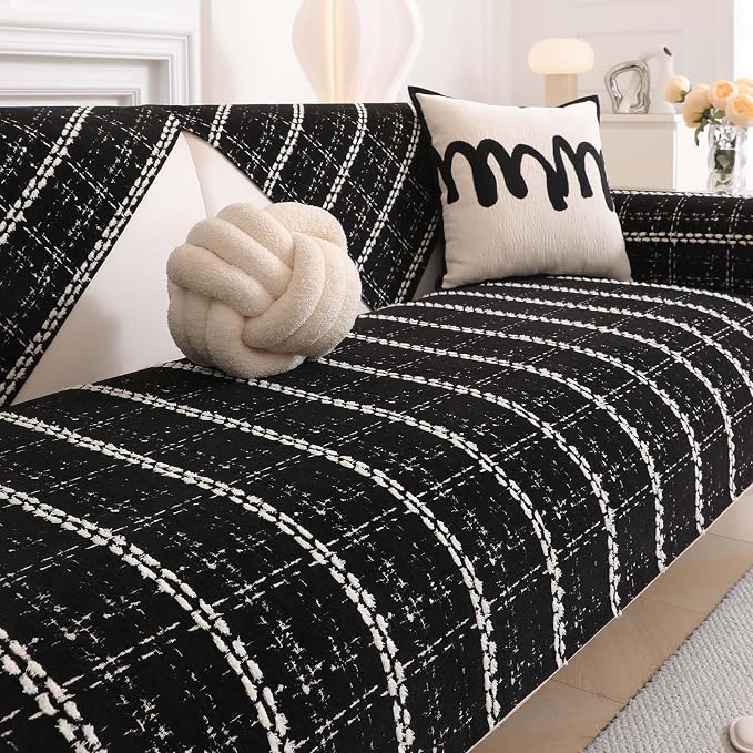 Waterproof Couch Cover for Dogs Washable,Chenille Pet Couch Covers for Sofa,Non-Slip Couch Covers for 3 Cushion Couch Sofa Pet Friendly (Black, 36x62（1pc）) - Image 2