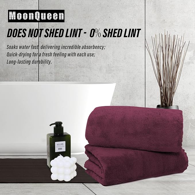 MOONQUEEN 2 Pack Premium Bath Towel Set - Quick Drying - Microfiber Coral Velvet Highly Absorbent Towels - Multipurpose Use as Bath Fitness, Bathroom, Shower, Sports, Yoga Towel (Burgundy) - Image 3