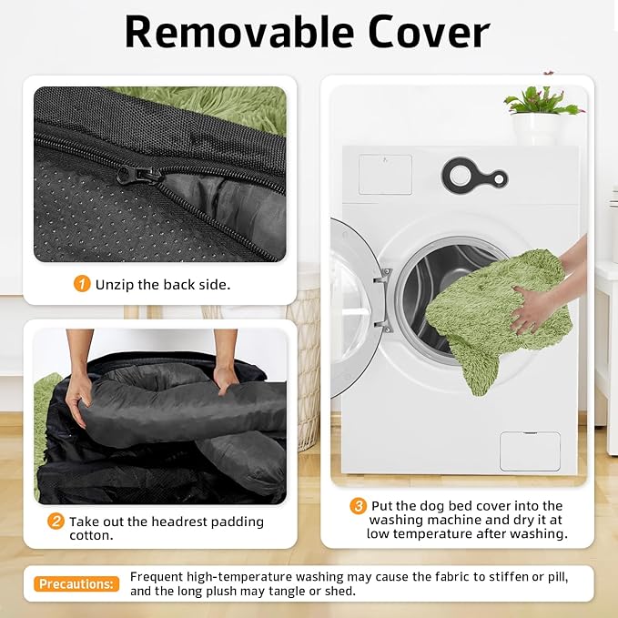 GGIB Calming Dog Bed Fluffy Plush Dog Mat for Furniture Protector with Removable Washable Cover for Large Medium Small Dogs and Cats (Medium, Grass Green) - Image 4