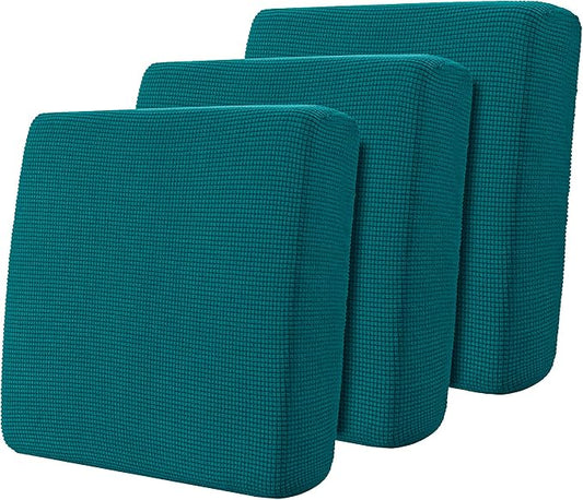 Hokway Stretch Couch Cushion Covers, 3 Piece Individual Sofa Cushion Slipcovers，Jacquard Sofa Seat Slipcover Set, Non-Slip Protector for Cushion (Teal,Small-3PC) by Hokway