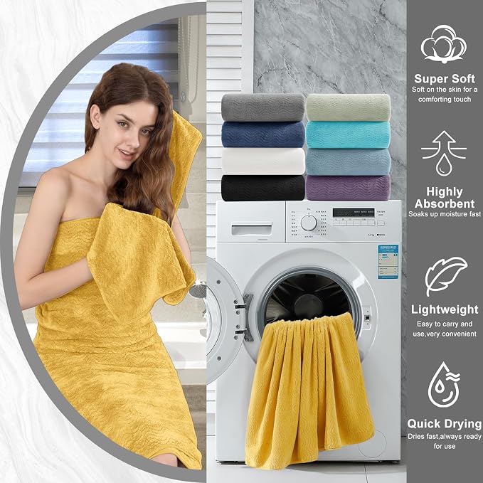 4 Piece Extra Large Bath Towel 35"x70" Oversized Bath Sheet Bath Towel Set for Bathroom Ultra Soft Cozy Highly Absorbent Quick Dry Bathroom Towel for Spa Gym Hotel,Shower Towel for Daily Use,Yellow - Image 8
