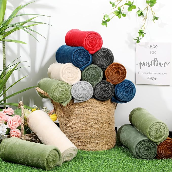 24 Pcs Flannel Fleece Throw Blanket Bulk 50 x 60 in Soft Fleece Throw Blankets Coral Bed Sofa Bulk Color Winter Warm Pet Blanket for Home Office Wedding Season Gift Homeless Donation (Dark Colors) - Image 5