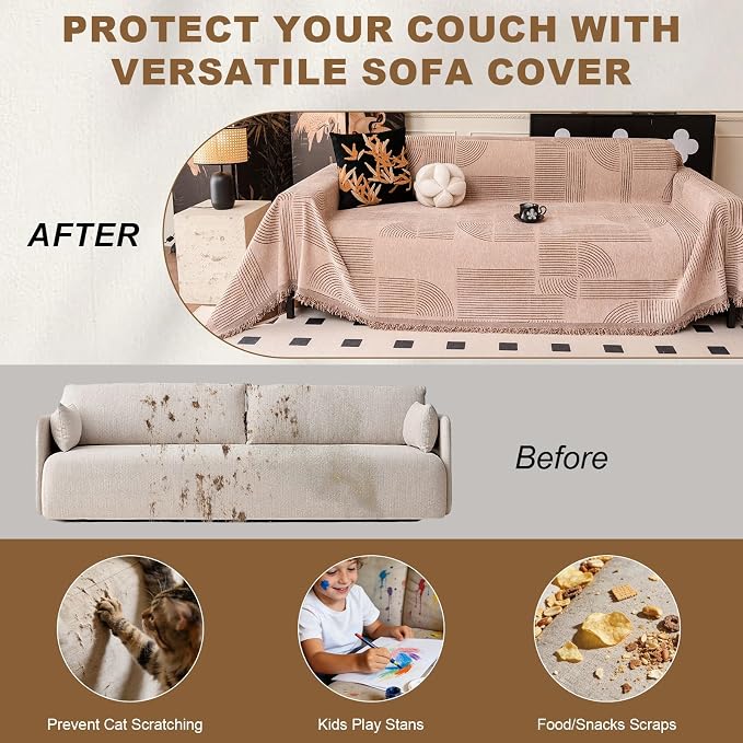 ROOMLIFE Couch Cover Boho Sofa Covers for 3 Cushion Couch Washable, Furniture Protector Sofa Couch Cover for Dogs, Soft Breathable Sofa Slipcover, Couch Throw Blankets with Tassels 71''X150'' - Image 4