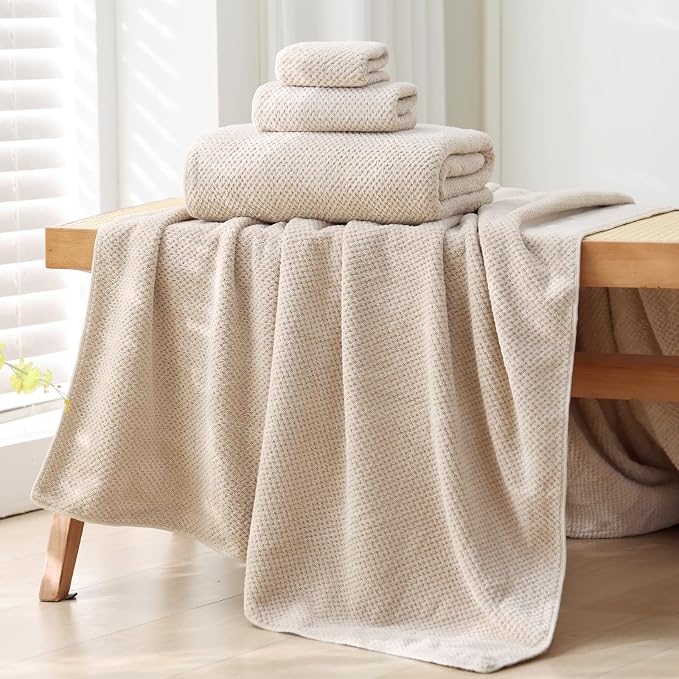 40x80 Inches Bath Sheets Towels for Adults Oversized Bath Towels Extra Large Luxury Super Soft Absorbent Quick Dry Microfiber (Beige, 1PCS) - Image 2