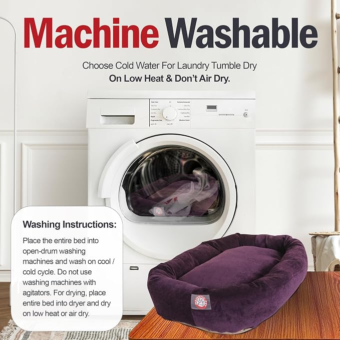 Majestic Pet 32 Inch Micro Velvet Calming Dog Bed Washable – Cozy Soft Round Dog Bed with Spine for Head Support - Fluffy Donut Puppy Mat 32x23x7 (inch) Medium – Aubergine - Image 4