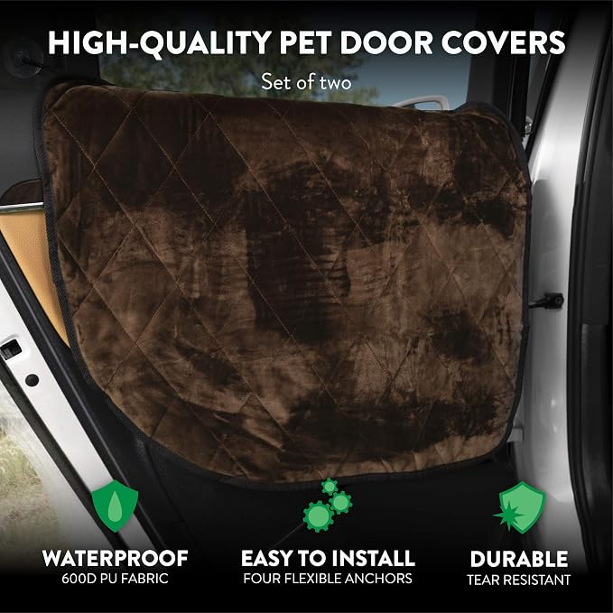 Plush Paws Products Velvet Car Door Protector | Washable & Waterproof Interior Door Cover for Car, Truck, & SUV | One Size Fits Most Nonslip, Tear Resistant Door Guard | Set of 2 Chocolate - Image 2