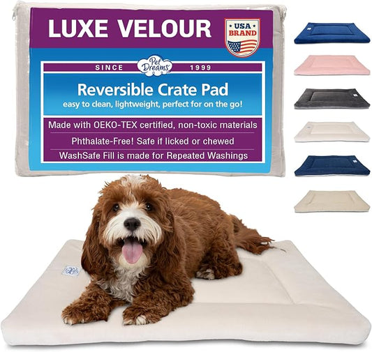 Pet Dreams Dog Crate Pad - Washable Kennel Mat, Crate Pads for Dog Cages, Non-Toxic, Flat Indoor Cat Bed, Fits iCrate 18, 24, 30, 36, 42, 48 Inches (Ivory, X Small, 18") by PetDreams
