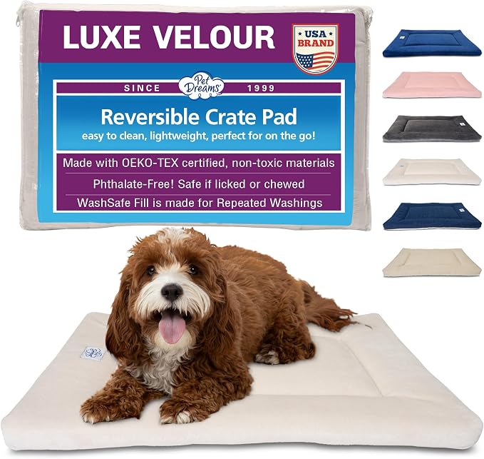 Pet Dreams Dog Crate Pad - Washable Kennel Mat, Crate Pads for Dog Cages, Non-Toxic, Flat Indoor Cat Bed, Fits iCrate 18, 24, 30, 36, 42, 48 Inches (Ivory, Large, 36") by PetDreams