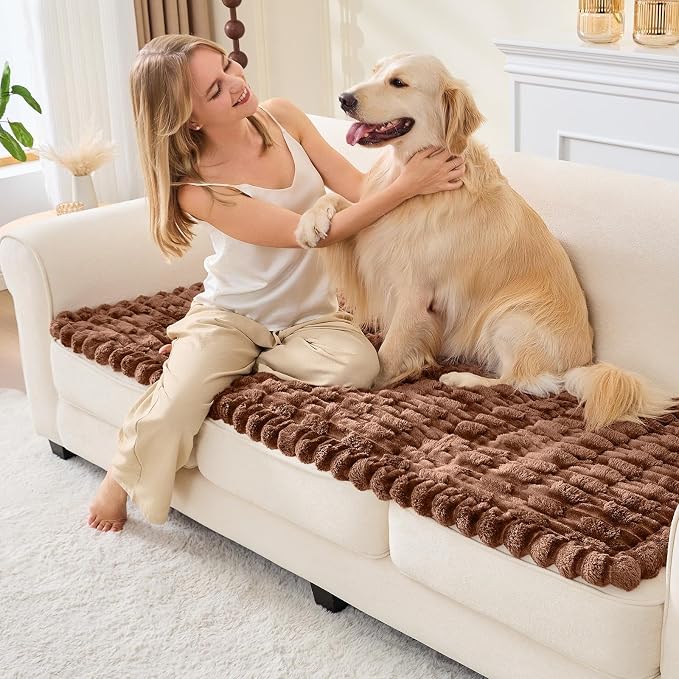 Waterproof Dog Couch Cover, Non Slip Pet Sofa Protector, Thick Fuzzy Couch Cover for Dogs, Machine Washable Furniture Protector, Scratch Resistant Pet Couch Mat(Light Coffee, 28" x 83"/70 x 210cm) - Image 9