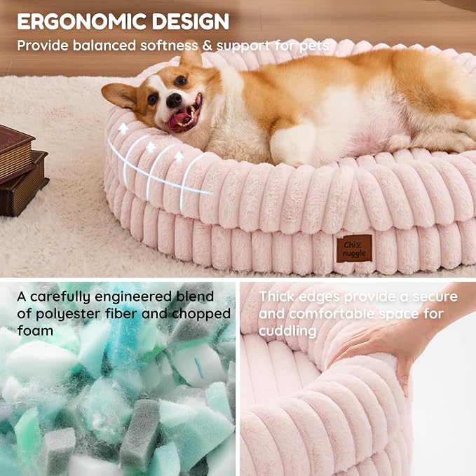 ChiXnuggle Orthopedic Dog Bed, Washable Cover, Faux Fur Bolster Pet Couch | waterproof,egg crate foam,non-slip bottom,for large dogs,pink,35*28*7,dog sofa - Image 4