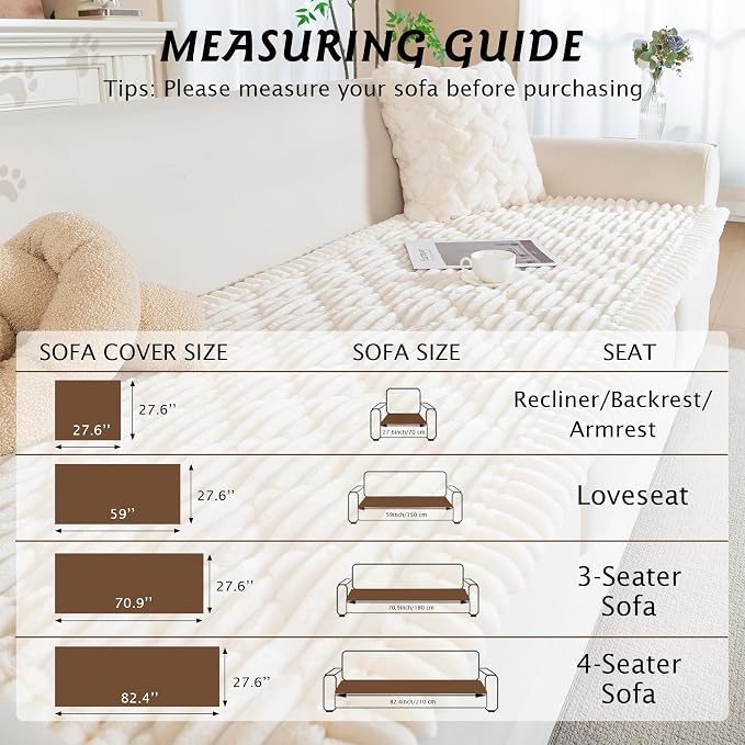 PuTian 100% Waterproof Fuzzy Couch Cover for Dogs White 27.6"x59" | Pet Friendly Dog Mat for Couch, Waterproof Sofa Protector, Scratch Resistant Furniture Cover for Dogs, Machine Washable - Image 6