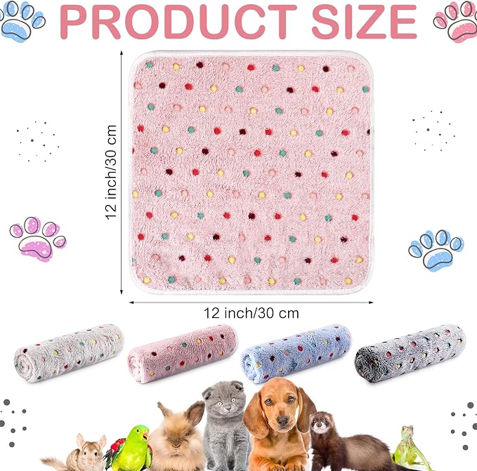 Tudomro 8 Pcs Absorbent Guinea Pig Blankets Washable Small Animal Fleece Bedding Cage Liners Reusable Pet Sleep Mat Pad Cover for Ferret Chinchilla Furniture Protection(Dot,12 x 12 Inch) - Image 2