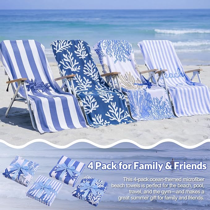 Frienda 4 Pack Microfiber Oversized Lightweight Beach Towel 71x32 in for Women Men Microfiber Quick Dry Sand Free Ocean Coastal Towels for Beach Pool Travel(Coral) - Image 6
